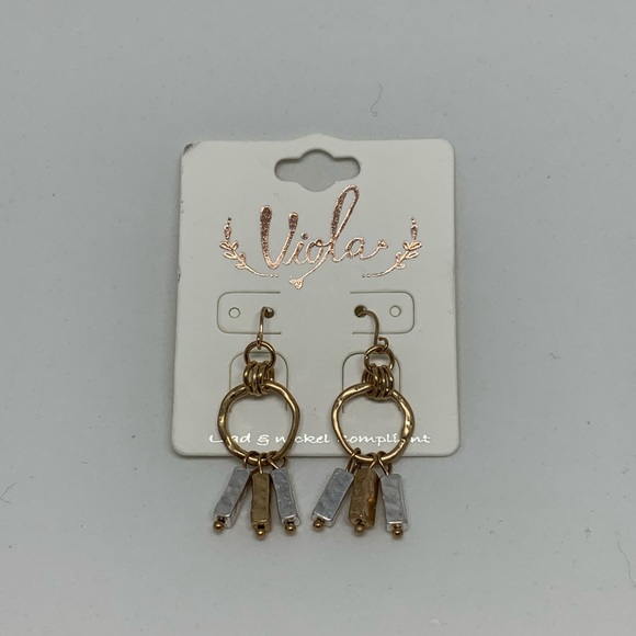 NWT • silver and gold hammered earrings - Picture 2 of 2